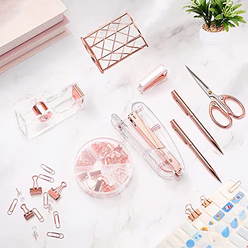 Minimalist Famassi Rose Gold Desk Accessories，Office Supplies Set Acrylic Stapler Set