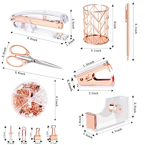 Minimalist Famassi Rose Gold Desk Accessories，Office Supplies Set Acrylic Stapler Set