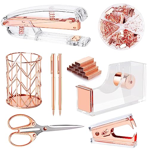 Minimalist Famassi Rose Gold Desk Accessories，Office Supplies Set Acrylic Stapler Set